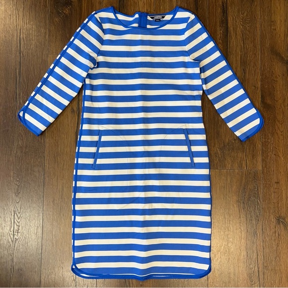 Lands’ End Nautical Stripe PONTE Shift Dress Blue White 3/4 Sleeve SZ 6Tall - Picture 1 of 4